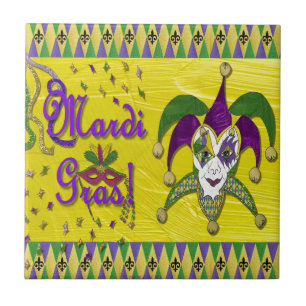 Jester Mask Mardi Gras Harlequin Ceramic Tile