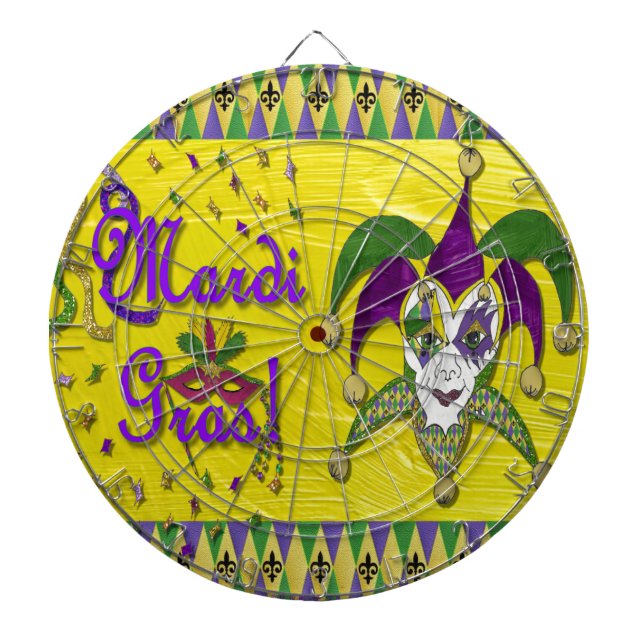 Jester Mask Mardi Gras Harlequin Dartboard With Darts (Front)