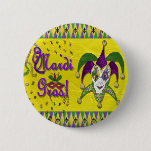 Jester Mask Mardi Gras Harlequin Pinback Button