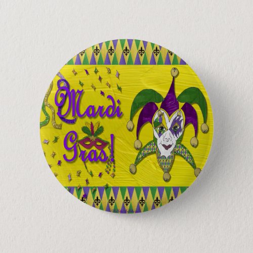 Jester Mask Mardi Gras Harlequin Pinback Button