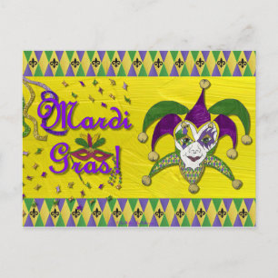 Jester Mask Mardi Gras Harlequin Postcard
