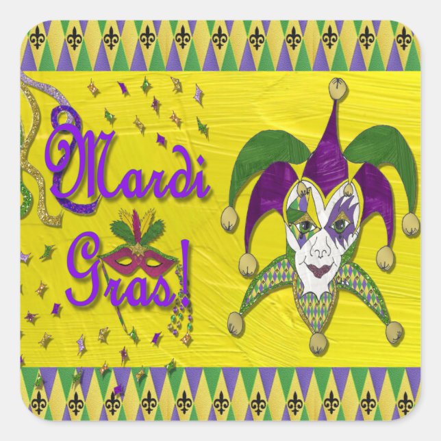 Jester Mask Mardi Gras Harlequin Square Sticker (Front)
