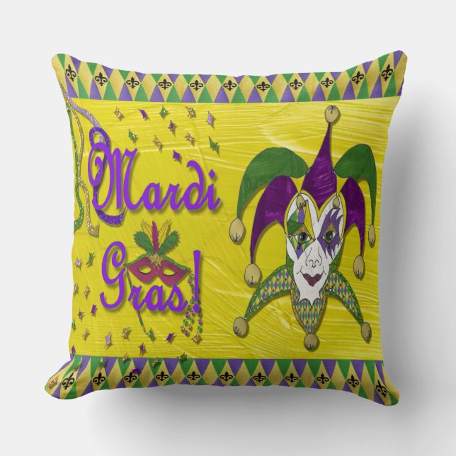 Jester Mask Mardi Gras Harlequin Throw Pillow (Front)