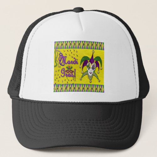 Jester Mask Mardi Gras Harlequin Trucker Hat