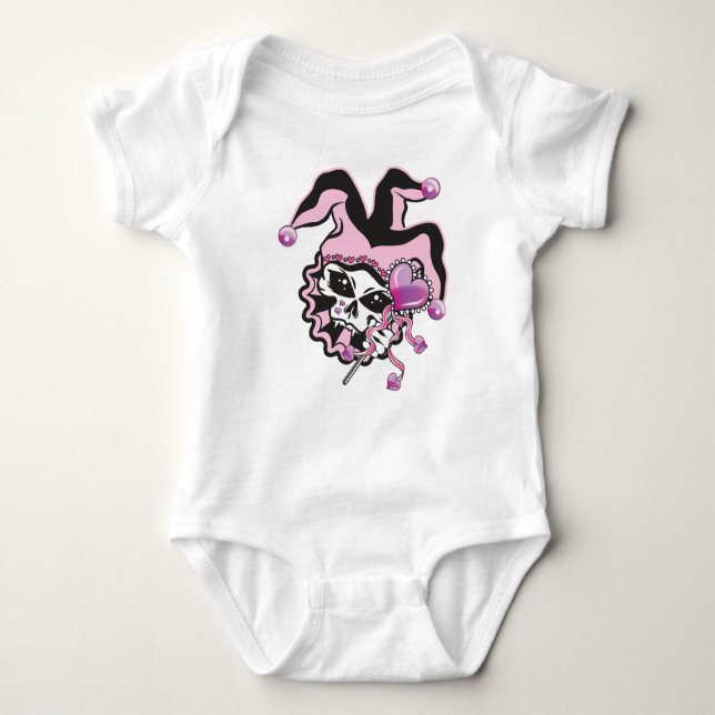 Jester of Hearts Skull Baby Bodysuit (Front)
