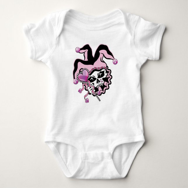 Jester of Hearts Skull Baby Bodysuit (Front)