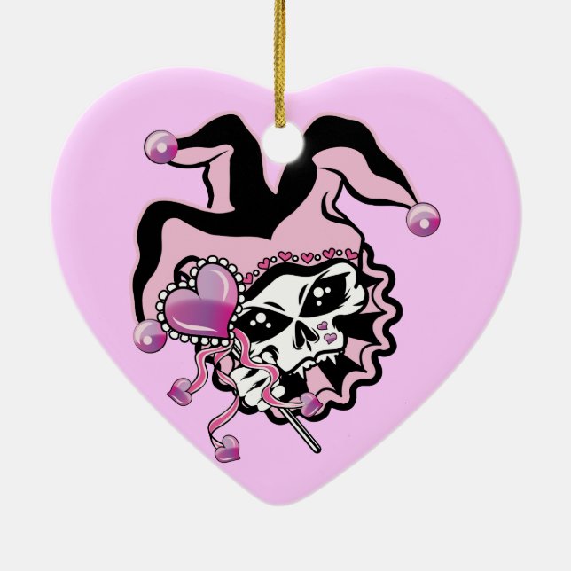 Jester of Hearts Skull Ceramic Ornament (Back)
