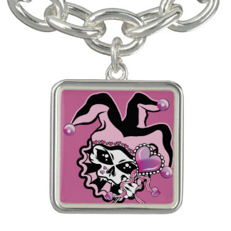 Jester of Hearts Skull Charm Bracelet