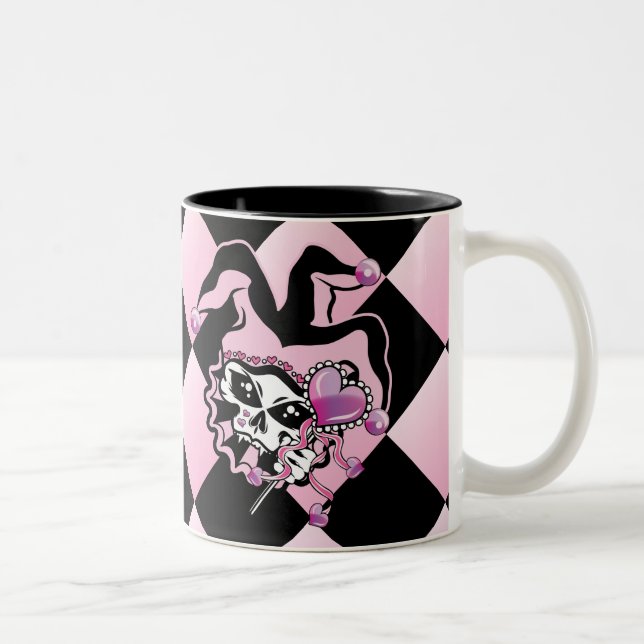 Jester of Hearts Skull Two-Tone Coffee Mug (Right)