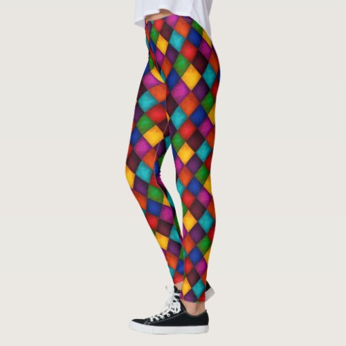 Jester Pants Multicolor Patchwork Pattern Leggings