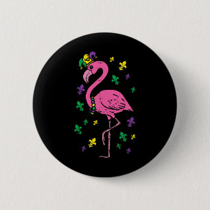 Jester Pink Flamingo Bird Animal Cute Mardi Gras C Button
