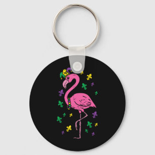 Jester Pink Flamingo Bird Animal Cute Mardi Gras C Keychain