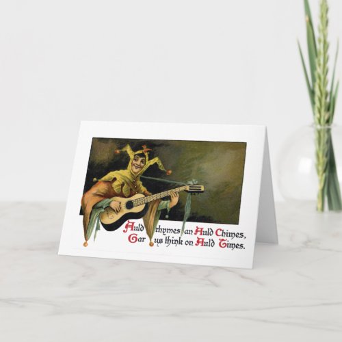 Jester Playing Guitar Vintage New Years Day Holiday Card