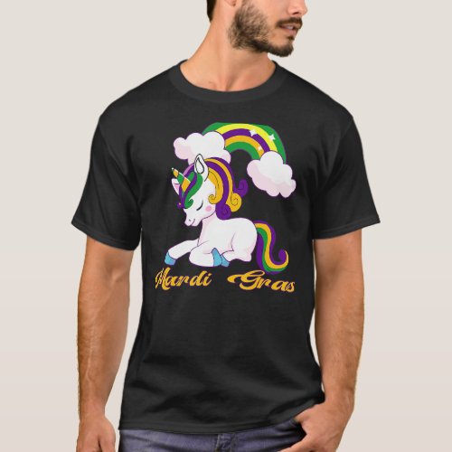 Jester Rainbow Unicorn Mardi Gras Mask Costume T_Shirt