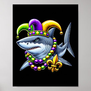 Jester Shark Beads Mardi Gras Carnival Animal Men  Poster