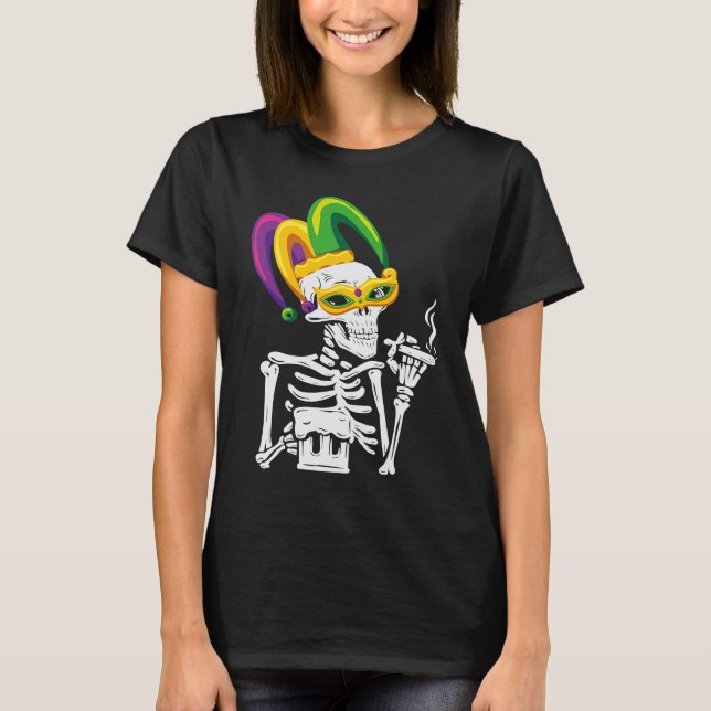 Jester Skeleton Masquerade Party Mardi Gras Bones  T-Shirt (Front)