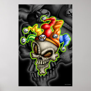 evil jester skull drawing