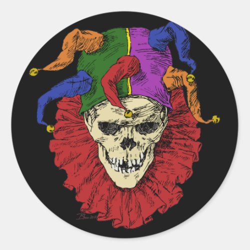 Jester Skull Scary Goth Mardi Gras Clown Classic Round Sticker