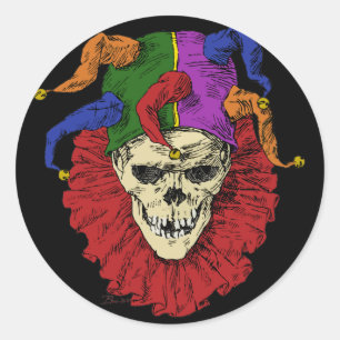 Jester Skull Scary Goth Mardi Gras Clown Classic Round Sticker