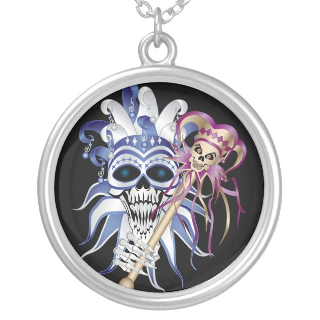 Jester Skull Silver Plated Necklace (Front)