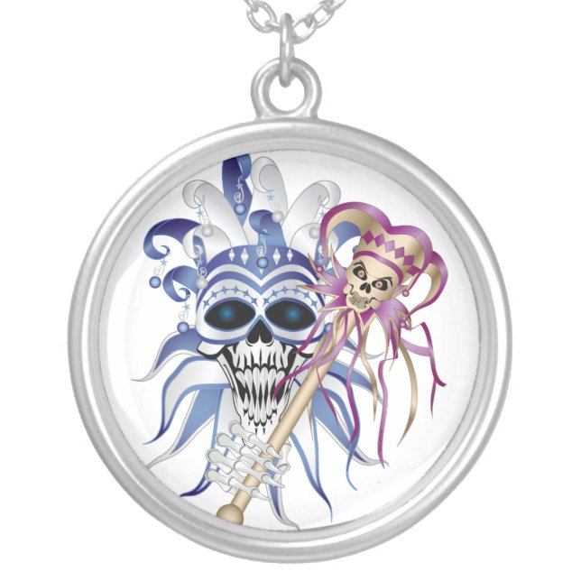Jester Skull Silver Plated Necklace (Front)