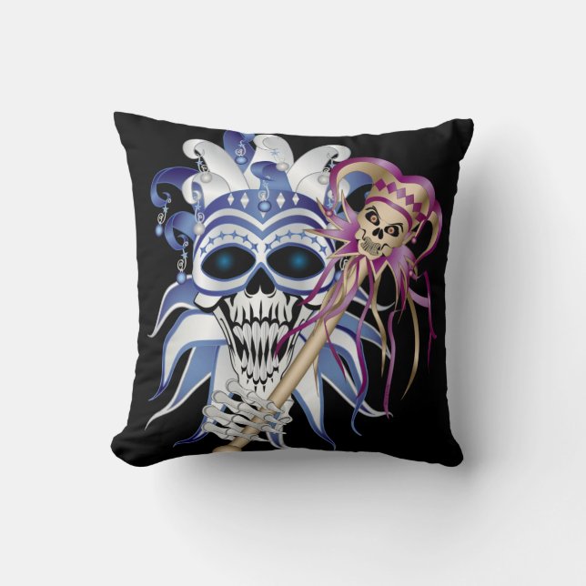 Jester Skull Throw Pillow (Front)