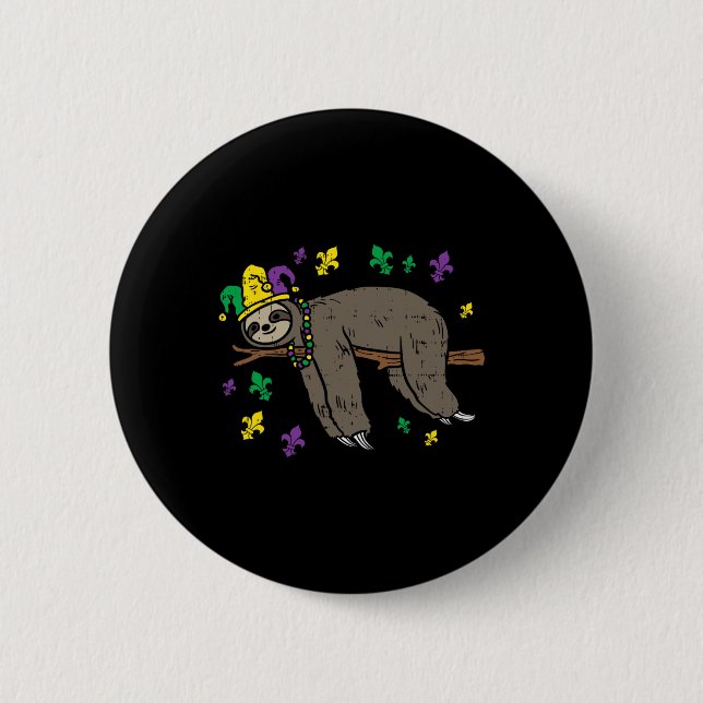 Jester Sloth Lazy Day Animal Cute Funny Mardi Gras Button (Front)