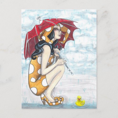 Jester With Umbrella  Rubber Ducky Art Postcard