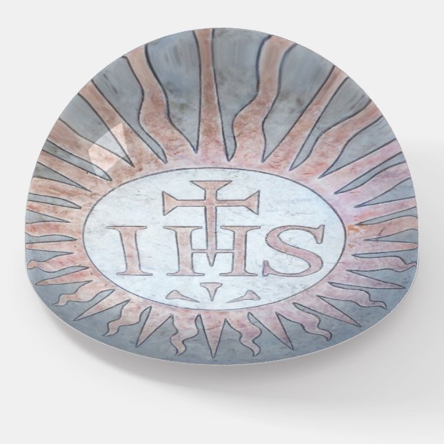 Jesuit IHS Christogram in Dome Paperweight (Angled)