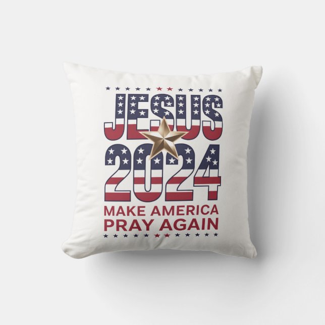 Jesus 2024 Make America Pray Again Throw Pillow (Front)