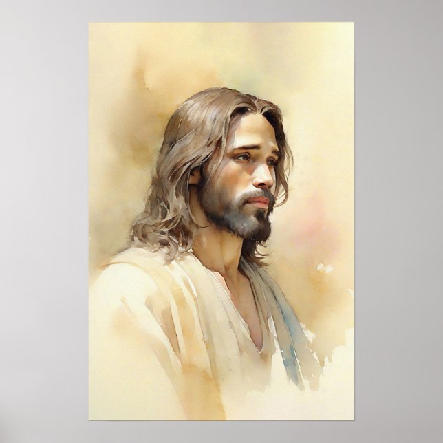 Jesus 32 Watercolor Painting Framed Art (Front)