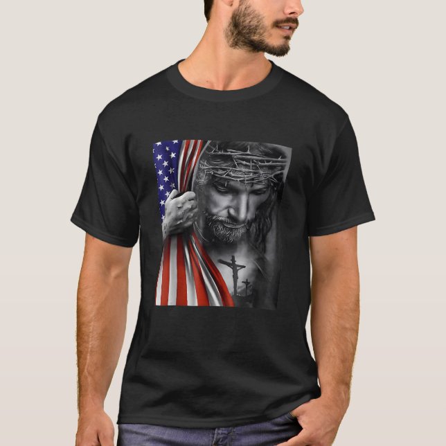 Jesus 4th of July American Flag Christian Faith Ch T-Shirt (Front)