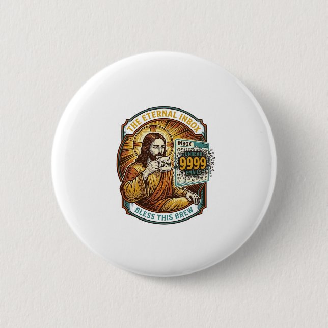 Jesus 9999 Unread Emails Inbox Zero Office Humor_1 Button (Front)