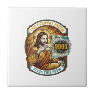 Jesus 9999 Unread Emails Inbox Zero Office Humor_1 Ceramic Tile