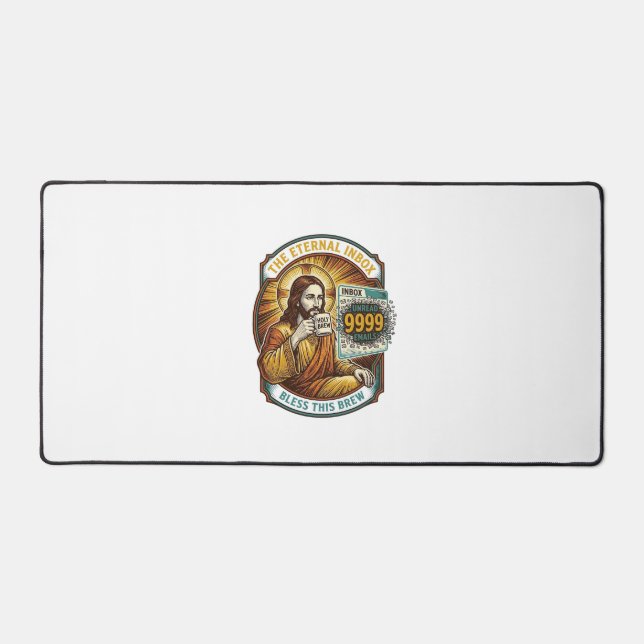 Jesus 9999 Unread Emails Inbox Zero Office Humor_1 Desk Mat (Front)