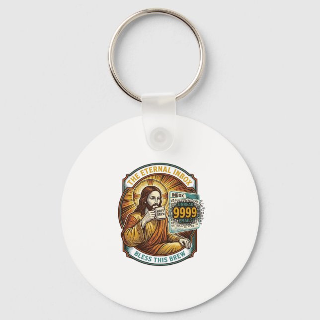 Jesus 9999 Unread Emails Inbox Zero Office Humor_1 Keychain (Front)