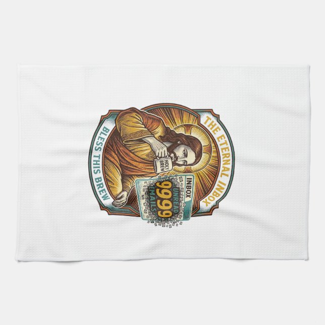 Jesus 9999 Unread Emails Inbox Zero Office Humor_1 Kitchen Towel (Horizontal)