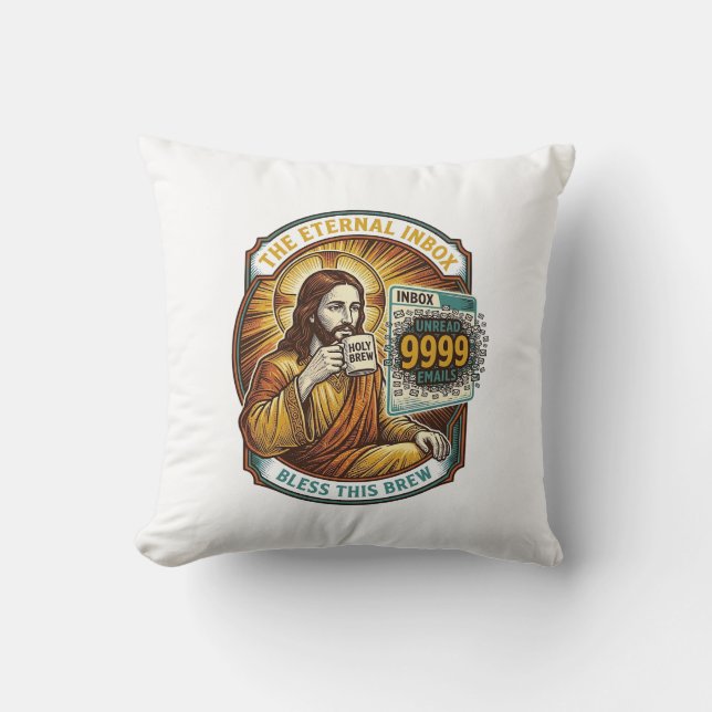 Jesus 9999 Unread Emails Inbox Zero Office Humor_1 Throw Pillow (Front)