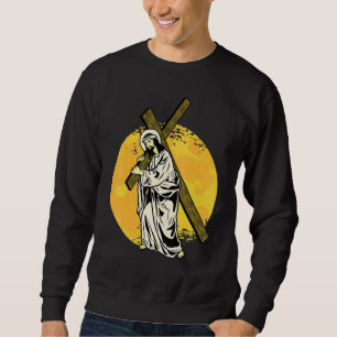Jesus & A Cross Religion Good Friday Christian Bib Sweatshirt