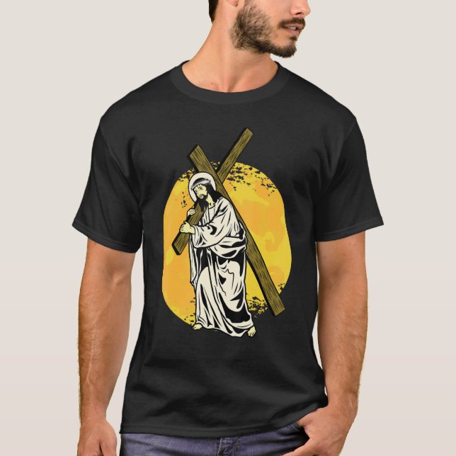 Jesus & A Cross Religion Good Friday Christian Bib T-Shirt (Front)