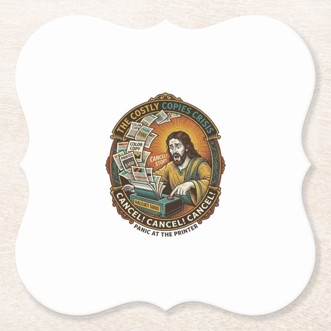 Jesus Accidental 100 Color Copies Printer Mistake  Paper Coaster (Front)