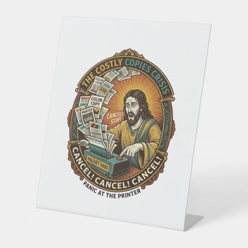 Jesus Accidental 100 Color Copies Printer Mistake  Pedestal Sign