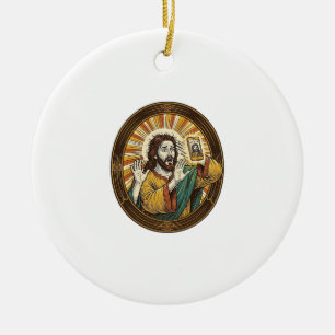 Jesus Accidental Front Camera Double Chin Selfie E Ceramic Ornament