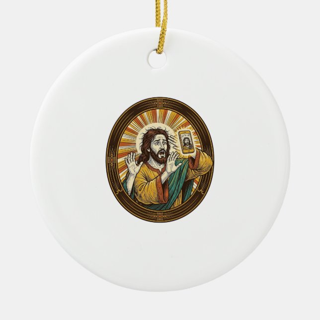 Jesus Accidental Front Camera Double Chin Selfie E Ceramic Ornament (Front)