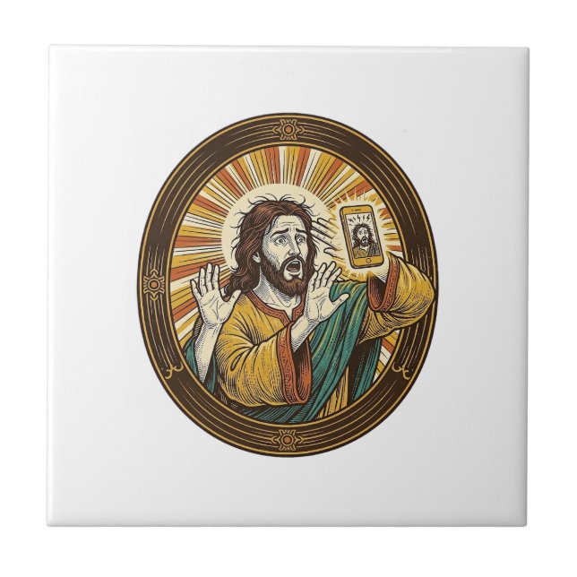 Jesus Accidental Front Camera Double Chin Selfie E Ceramic Tile (Front)