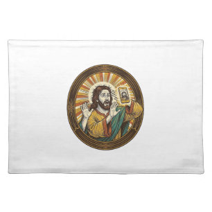 Jesus Accidental Front Camera Double Chin Selfie E Cloth Placemat