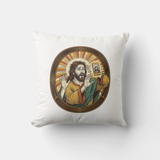 Jesus Accidental Front Camera Double Chin Selfie E Throw Pillow (Front)