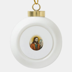 Jesus Accidental Video Instead Of Photo Camera Fai Ceramic Ball Christmas Ornament