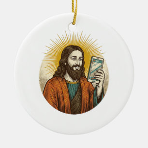Jesus Accidental Video Instead Of Photo Camera Fai Ceramic Ornament