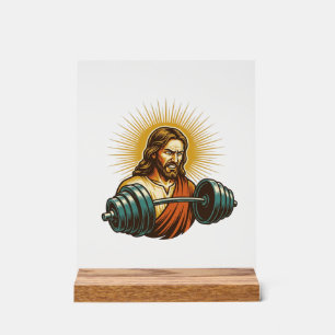 Jesus Accidentally Adding Too Much Weight Gym Fail Acrylic Sign